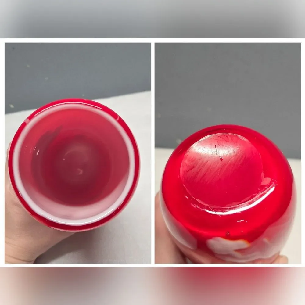 Eastern Hand Blown Murano Style Red Glass Abstract Art Vase